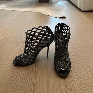 Sergio Rossi Rhinestone Suede Peep Toe Cage Mermaid Sandals